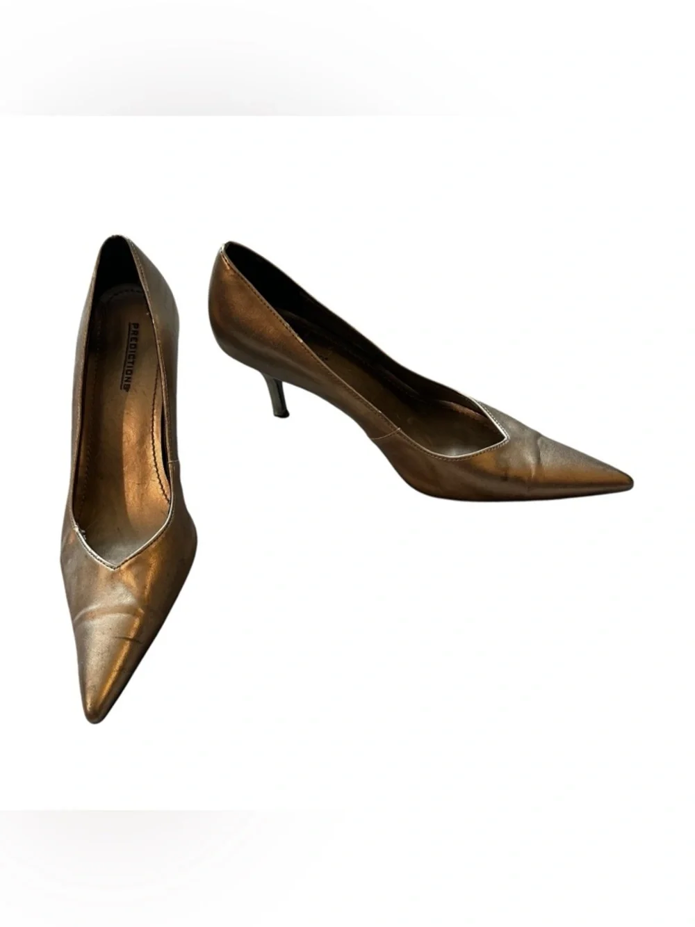 PREDICTIONS 8 Vintage Pewter Light Golf Metallic V Vamp Pumps Kitten